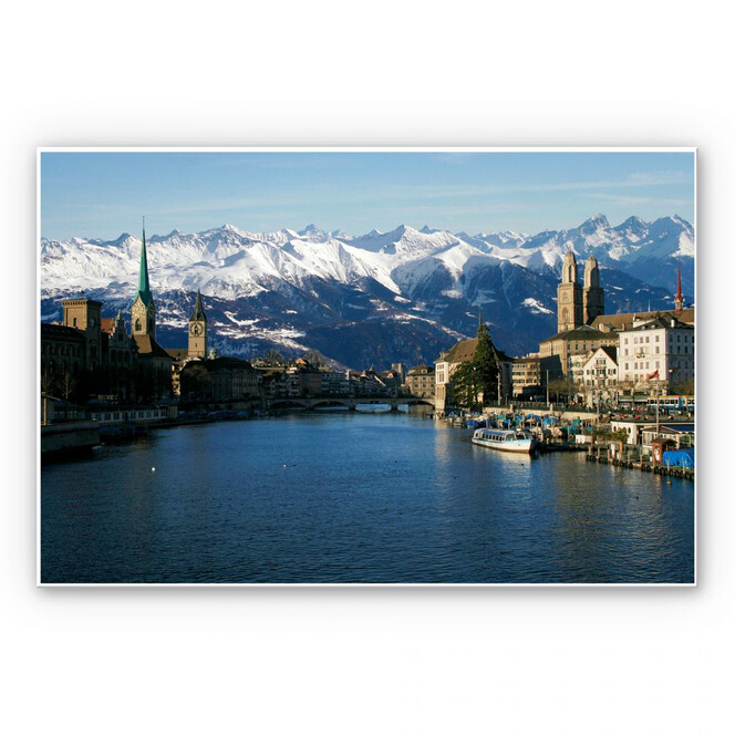 Hartschaumbild Zürichsee mit Alpen