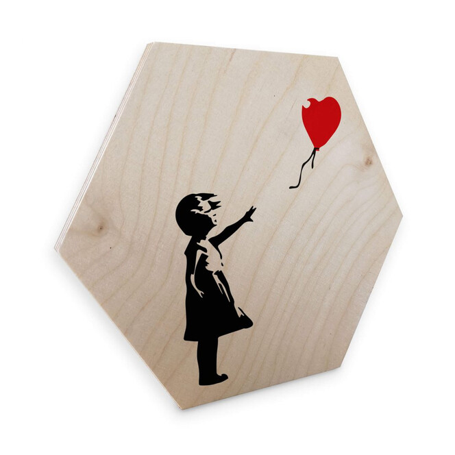 Hexagon - Holz Banksy - Girl with the red balloon