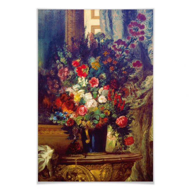 Poster Delacroix - Vase mit Blumen auf einer Konsole