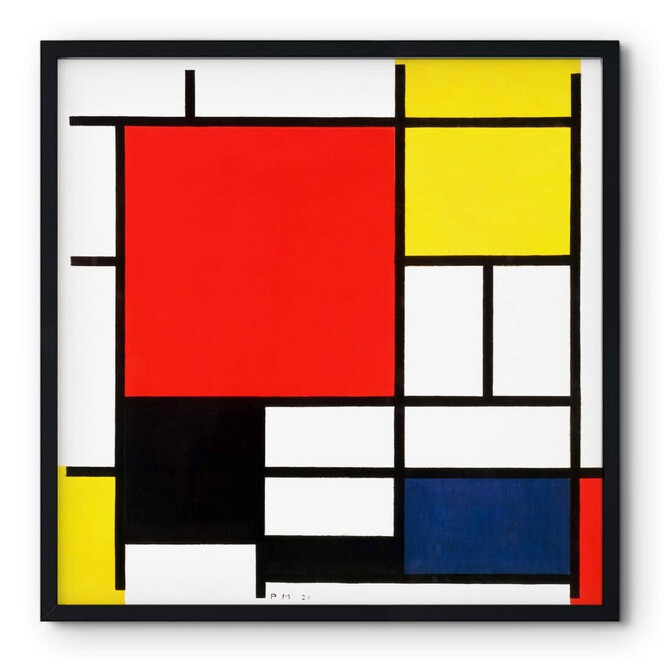 Poster Mondrian - Komposition mit Rot Gelb Blau und Schwarz - Quadratisch