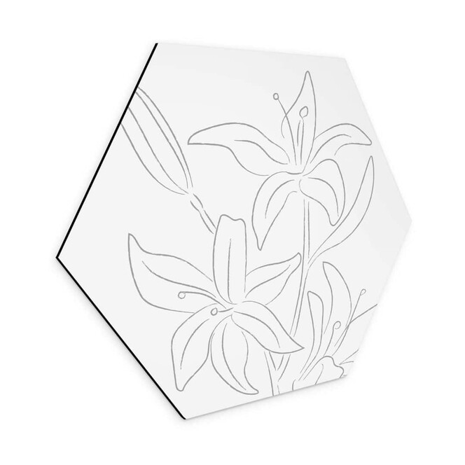 Hexagon Wandbild 1X Studio - Line Art Floral - Minimalistische Blumen - Alu-Dibond