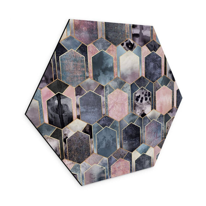 Hexagon Wandbild Fredriksson - Art Deco - Traum in Rosé und Gold - Alu-Dibond