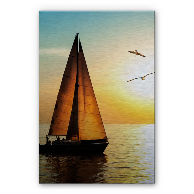 Alu-Dibond Bild Segelboot im Sonnenuntergang
