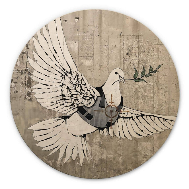 Holzbild Banksy - Die Friedenstaube - Rund