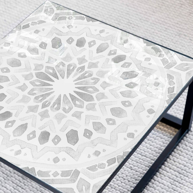 Tischplatte aus Glas - Marokkanisches Muster schwarz-weiss - Quadratisch - 60x60cm - Bild 1
