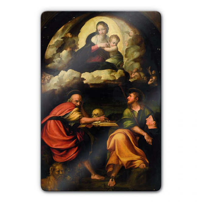 Glasbild Michelangelo - Maria mit Kind in der Glorie