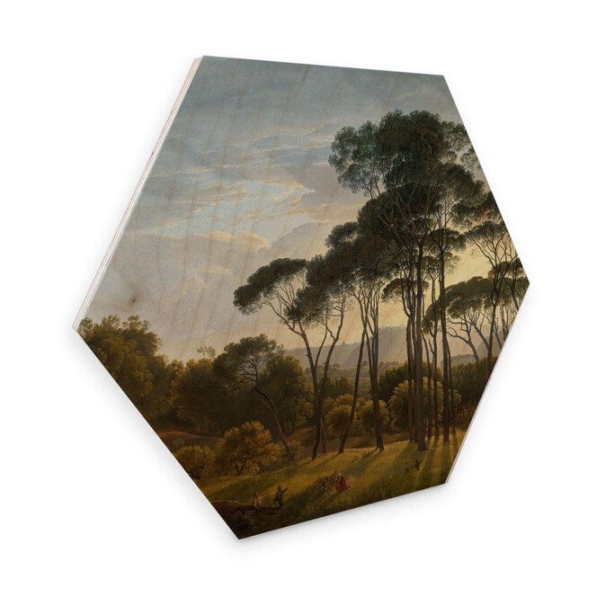 Hexagon - Holz Birke-Furnier Voogd - Italienische Landschaft mit Schirmkiefern