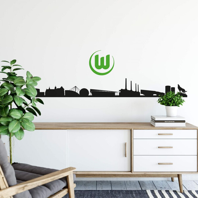 Wandtattoo VfL Wolfsburg Skyline mit Logo farbig