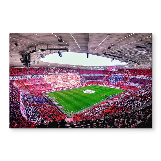 Glasbild FC Bayern Stadion Choreo bei Tag
