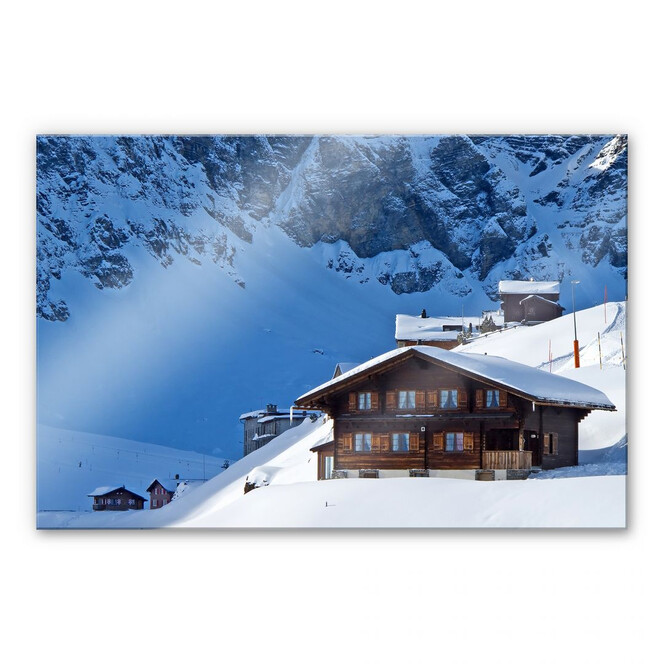 Acrylglasbild Ferienhütte in den Schweizer Alpen