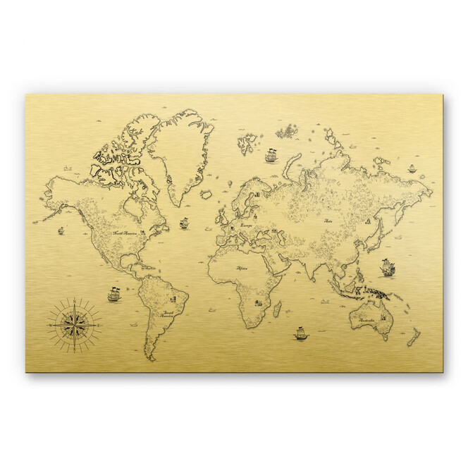 Alu-Dibond-Goldeffekt - Weltkarte - Aus vergangenen Zeiten