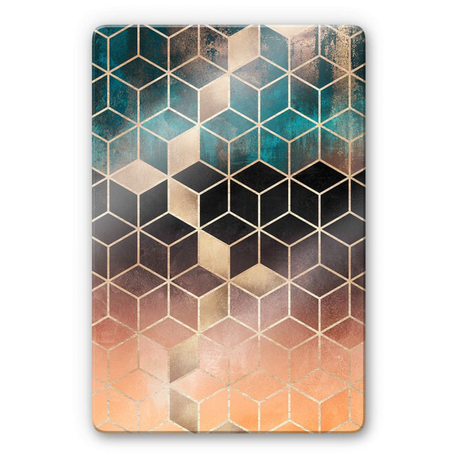 Glasbild Fredriksson - Goldgrüne Geometrie