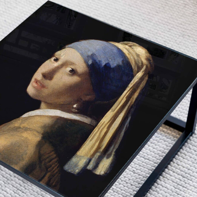 Tischplatte aus Glas - Vermeer - Das Mädchen mit dem Perlenohrgehänge - Quadratrisch - Bild 1