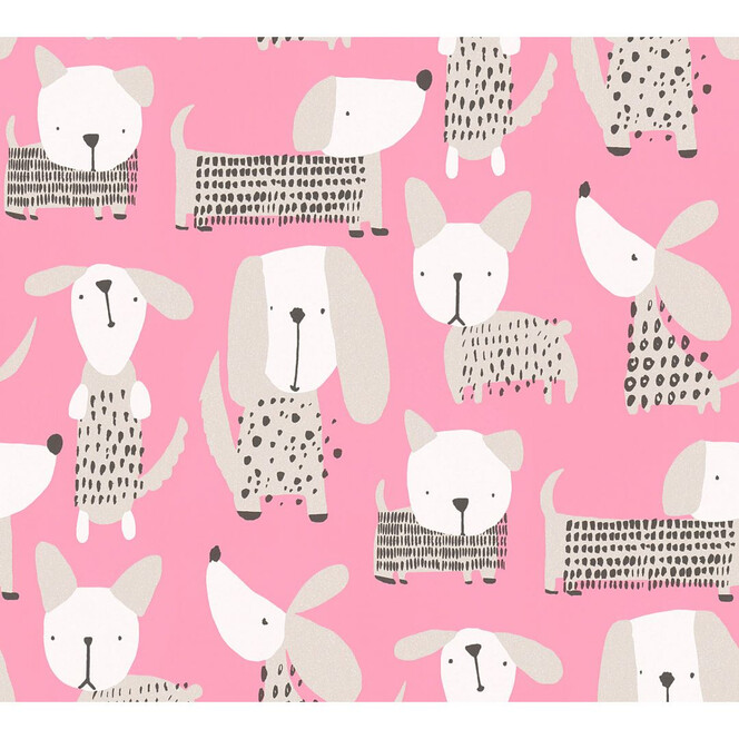 A.S. Création Papiertapete Boys and Girls Kinderzimmertapete mit niedlichen Hunden rosa, weiss