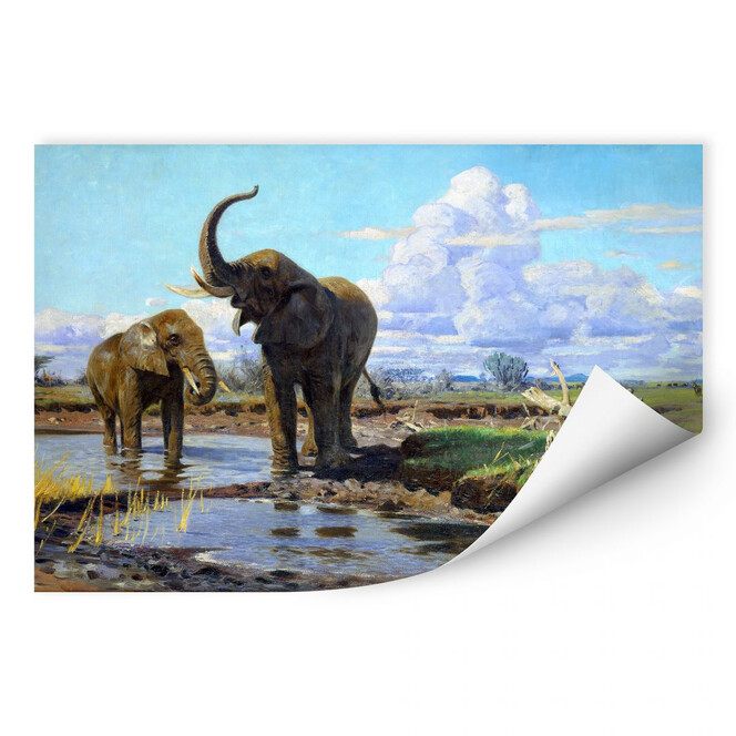 Wallprint Kuhnert - Elefanten an der Wasserstelle