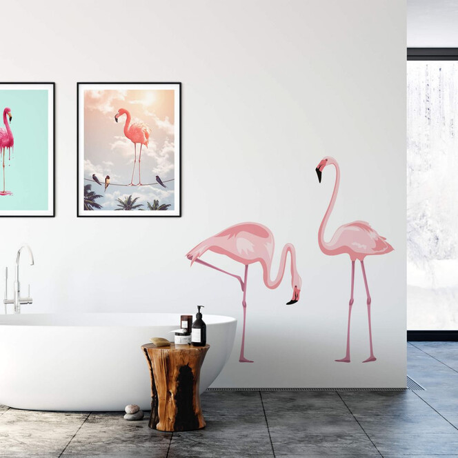 Wandtattoo Farbenprächtiges Flamingo-Pärchen