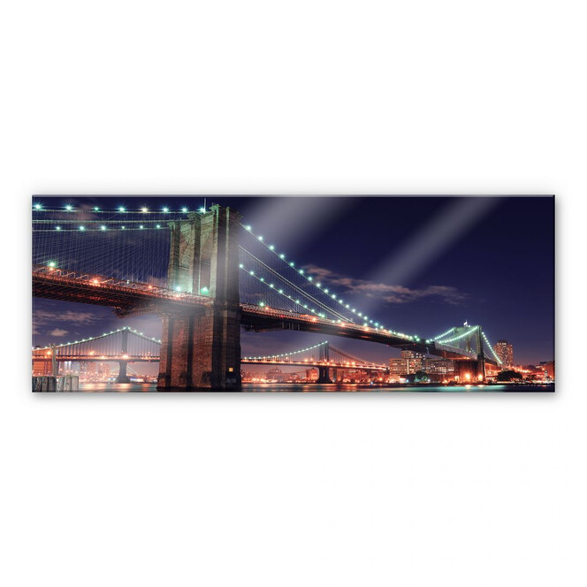 Acrylglasbild Manhattan Bridge at Night 2 - Panorama