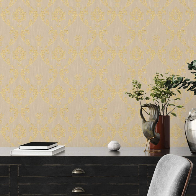 Architects Paper Textiltapete Metallic Silk Barocktapete mit Ornamenten beige, metallic