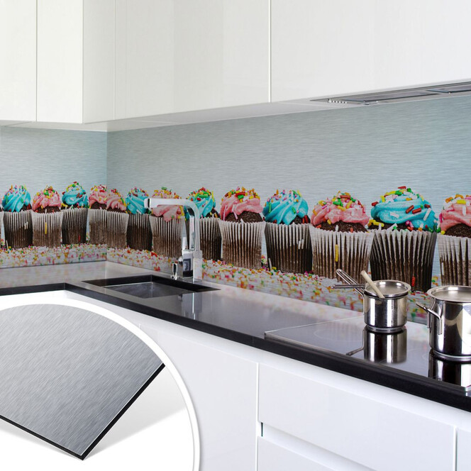 Küchenrückwand - Alu-Dibond-Silber - Party Cupcakes