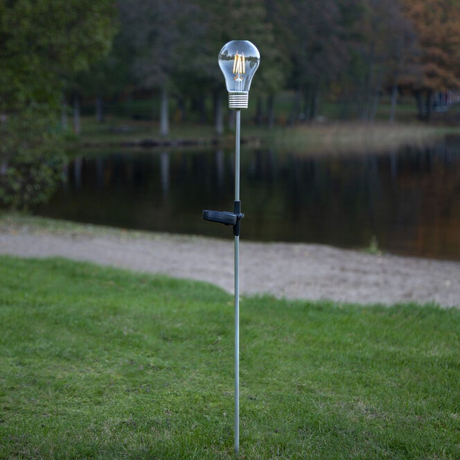 LED Solarleuchte Edison on Pin in Silber und Transparent