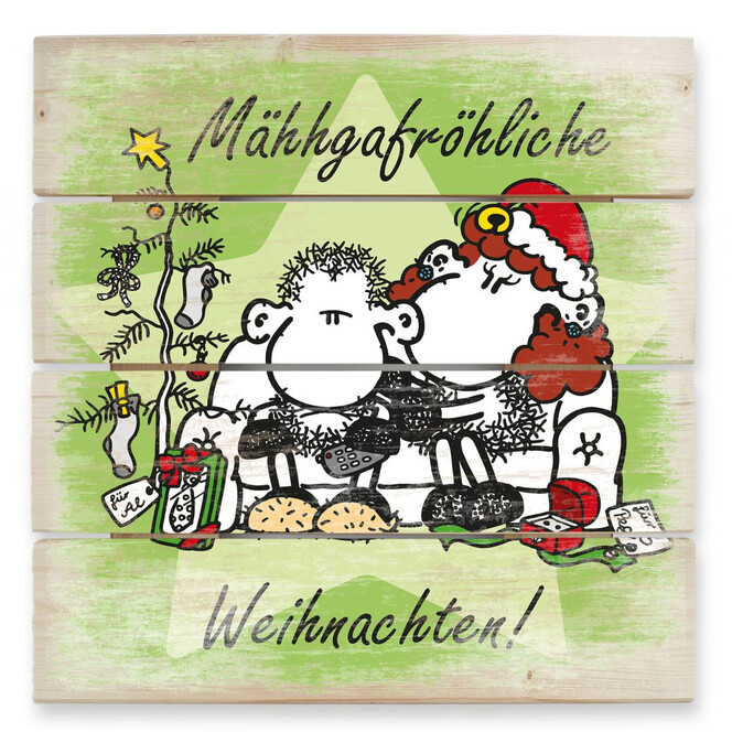 Holzbild sheepworld Mähhgafröhliche Weihnachten!