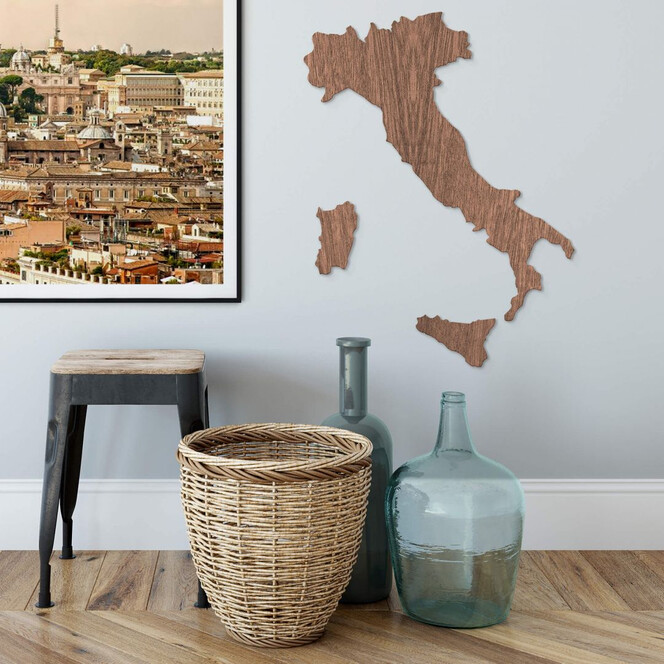 Holzkunst Mahagoni Furnier - Karte Italien