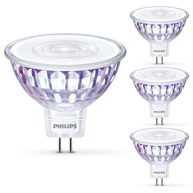 Philips LED Lampe ersetzt 50W, GU5.3 Reflektor MR16. warmweiss, 621 Lumen, nicht dimmbar, 4er Pack Energieklasse A&
