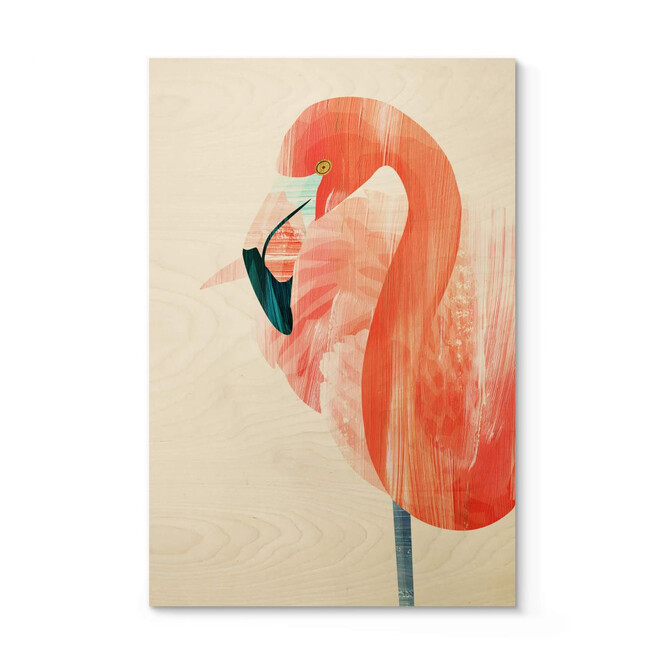 Holzbild Goed Blauw - Pink Flamingo