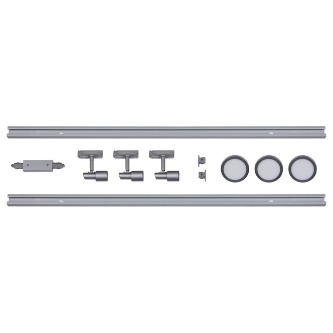 famlights | 1-Phasen Schienensystem-Set in Silber 2 Meter inkl. 3 Spots inkl. Leuchtmittel