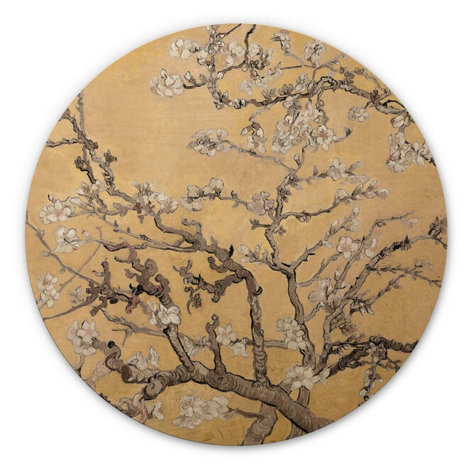 Holzbild van Gogh - Mandelblüte Creme - Rund