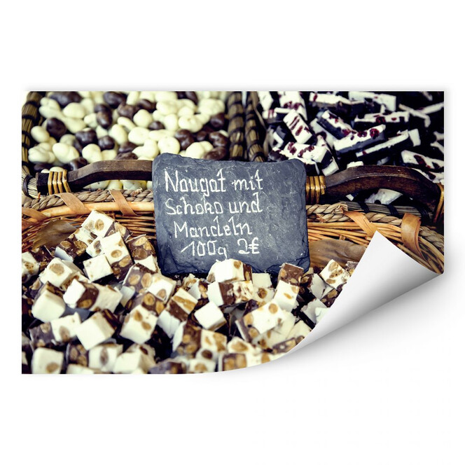 Wallprint Nougat mit Schokolade und Mandeln