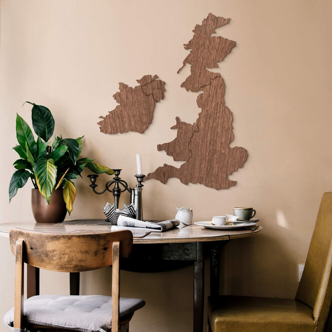 Holzkunst Mahagoni Furnier - Karte Vereinigtes Königreich
