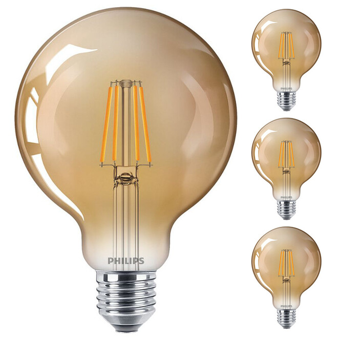Philips LED Lampe ersetzt 35W, E27 Globe G93. klar -Vintage, goldweiss, 400 Lumen, nicht dimmbar, 4er Pack Energieklasse A&& - Bild 1