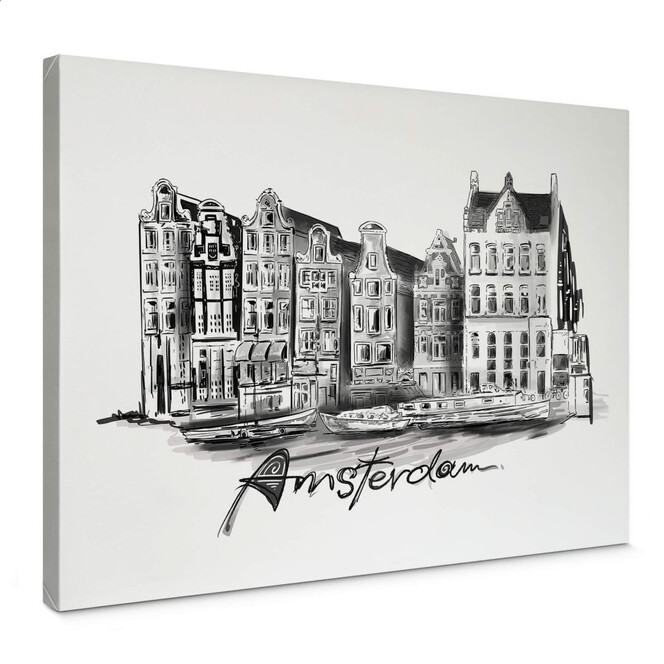 Leinwandbild Love your City - Amsterdam - Schwarz-Weiss