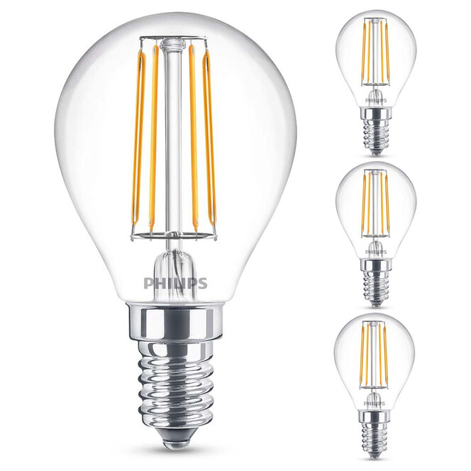 Philips LED Lampe ersetzt 40W, E14 Tropfenform P45. klar, neutralweiss, 470 Lumen, nicht dimmbar, 4er Pack Energieklasse A&&