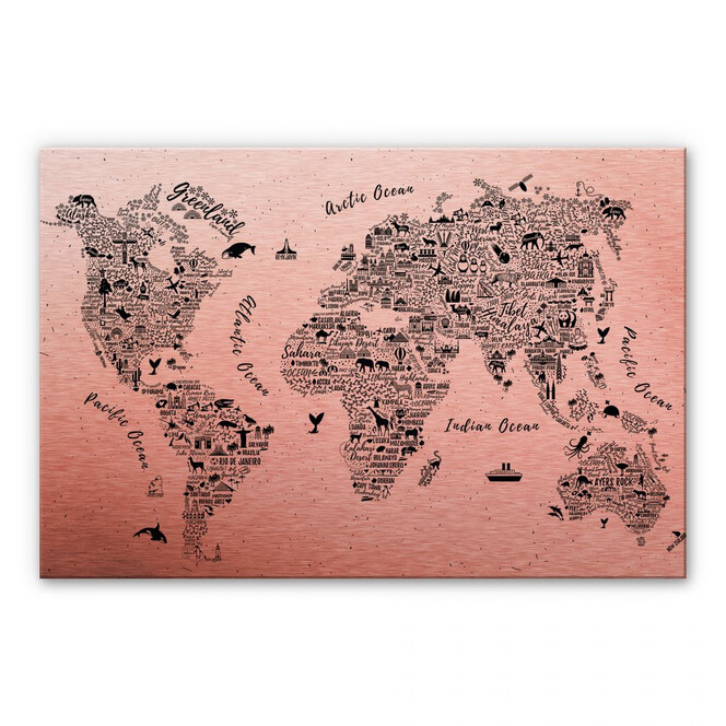 Alu-Dibond Bild mit Kupfereffekt Weltkarte - Around the world