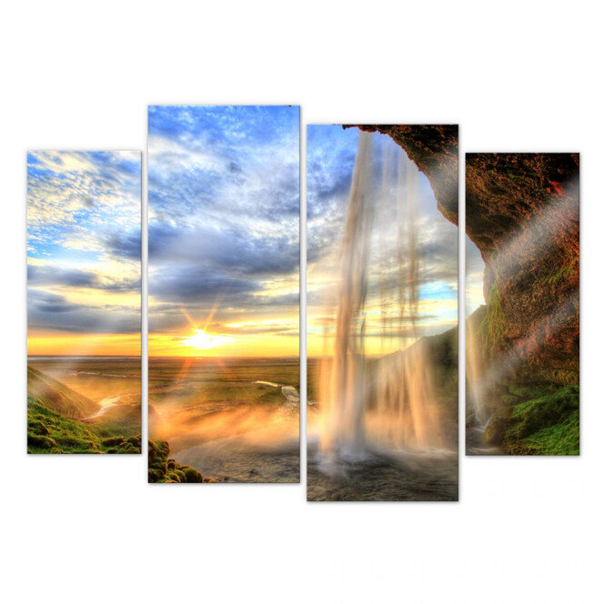 Acrylglasbild Seljalandsfoss Wasserfall (4-teilig)