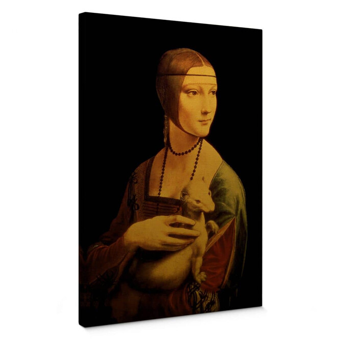 Leinwandbild mit Goldeffekt Da Vinci - Die Dame mit dem Hermelin
