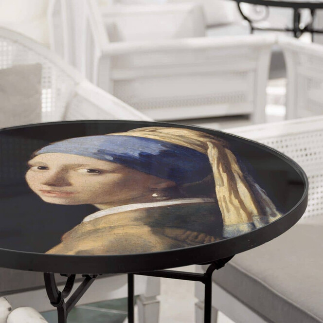Tischplatte aus Glas - Vermeer - Das Mädchen mit dem Perlenohrgehänge - Rund