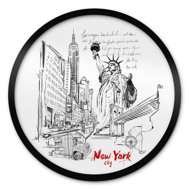 Rundes Poster Schwarz-Weiss Freiheitsstatue - Love your City - New York