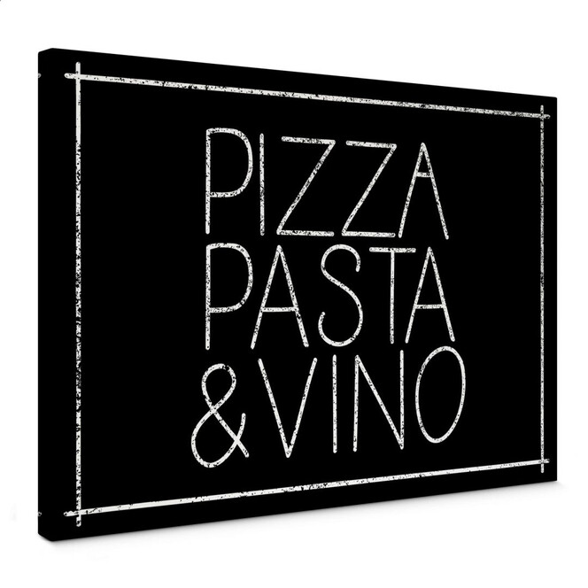Leinwandbild Pizza Pasta & Vino schwarz