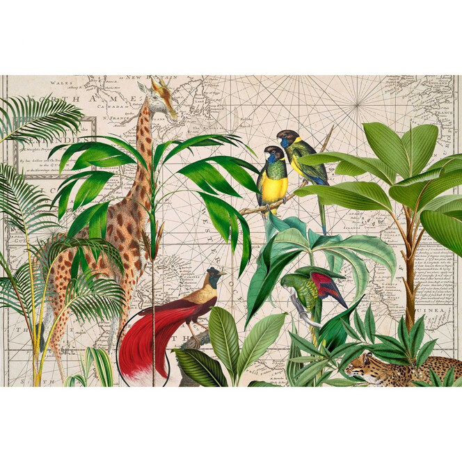 Livingwalls Fototapete ARTist Palm Tree Map mit Dschungel und Giraffe beige, braun, grün, rot - Bild 1