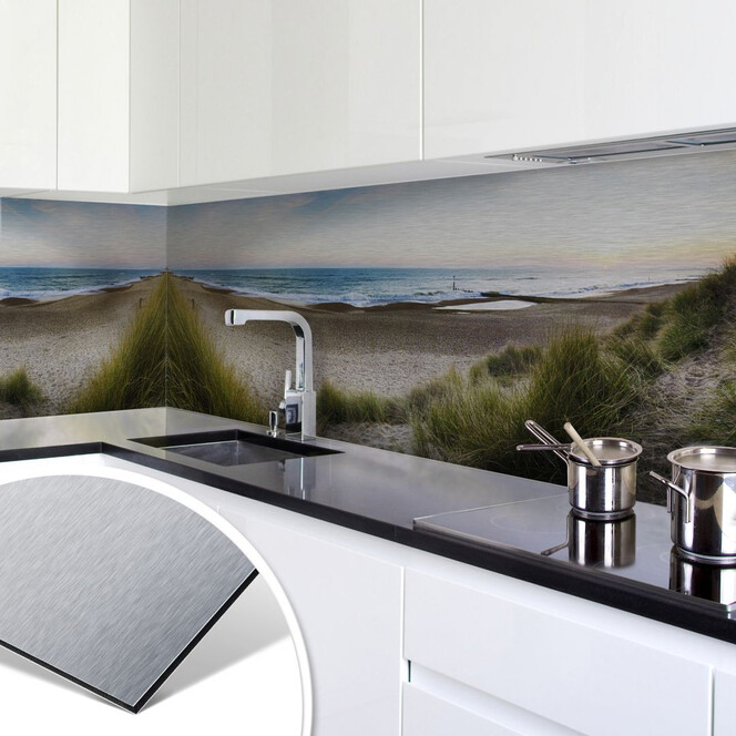 Küchenrückwand - Alu-Dibond-Silber - Strandpanorama