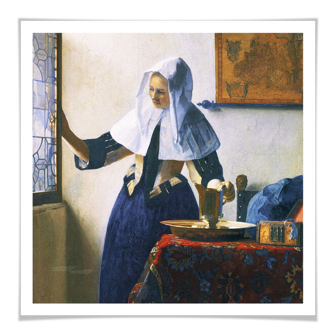 Poster Vermeer - Junge Frau mit Wasserkanne am Fenster - quadratisch