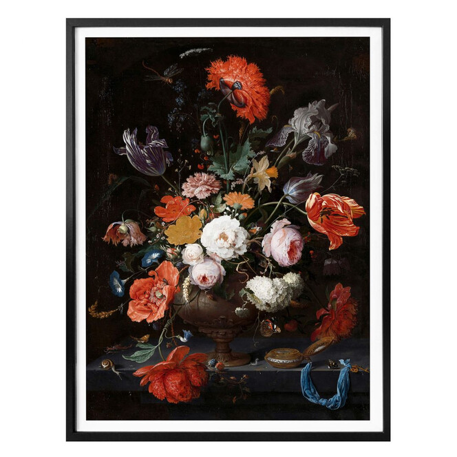 Poster Mignon - Stillleben mit Blumen und einer Uhr