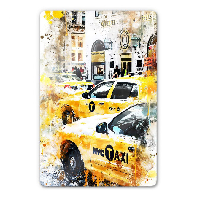 Glasbild Hugonnard - Watercolour: New York Cabs
