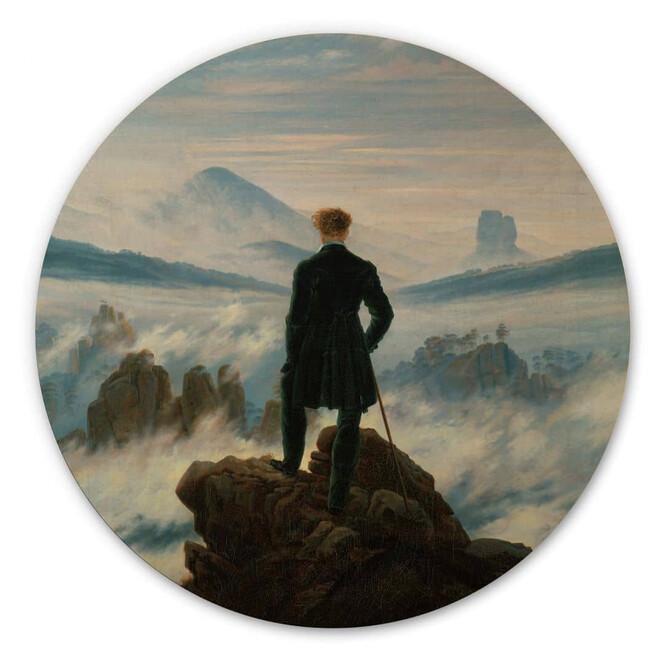 Holzbild Friedrich - Der Wanderer über dem Nebelmeer - Rund