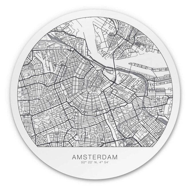 Alu-Dibond Stadtplan Amsterdam - Rund