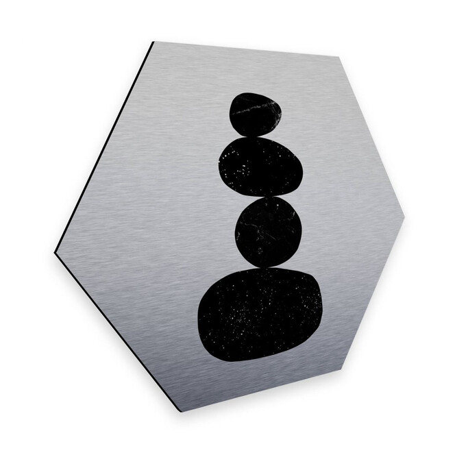 Hexagon - Alu-Dibond Silbereffekt Nouveauprints - Pebbles 3 black
