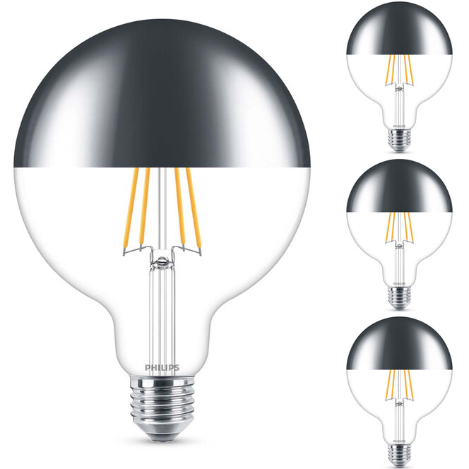 Philips LED Lampe ersetzt 50W, E27 Golbe G120. Kopfspiegel, warmweiss, 650 Lumen, dimmbar, 4er Pack Energieklasse A&